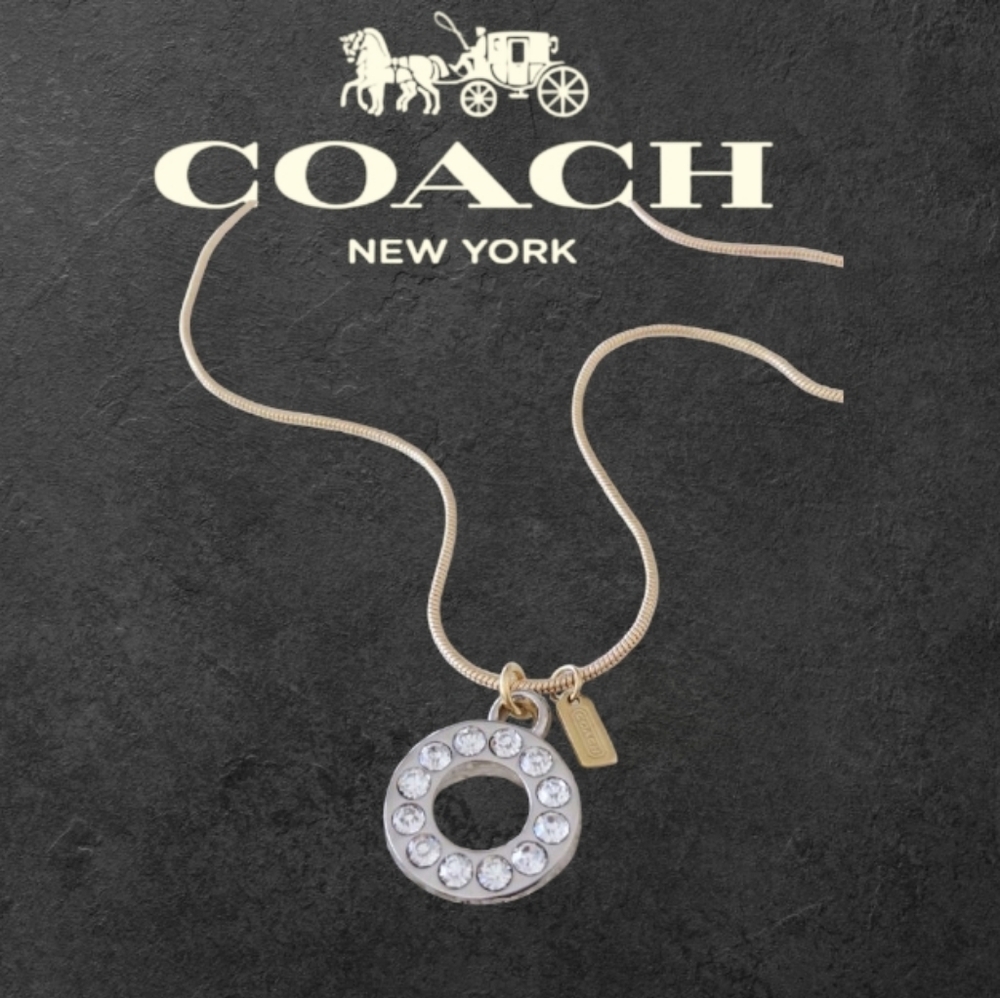 Coach Gold Necklace with Silver Crystal Pendant